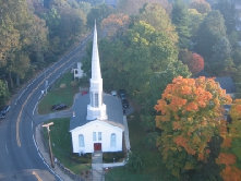 church steeple in Stockton NJ just before morning mass lets out